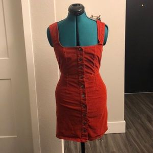 Rust Corduroy Overall Dress